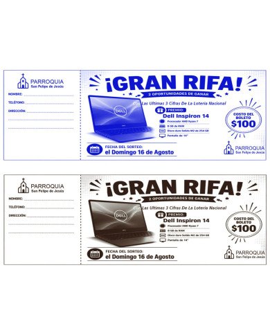 Boletos para Rifa 1/4 de Carta - Desde 300 pzas $835 MXN