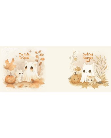 Taza Cerámica 11 oz Gatitos Fantasma Otoño