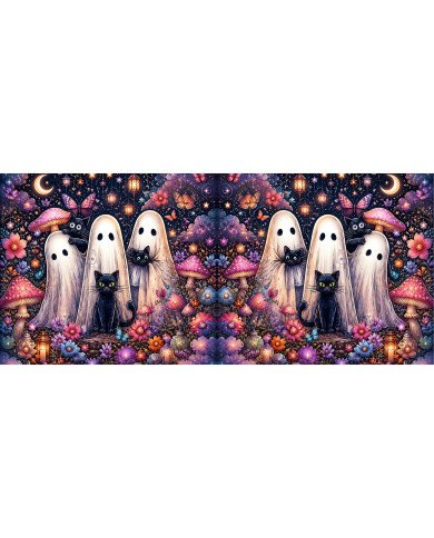 Taza Cerámica 11 oz Fantasmas y Gatos Negros