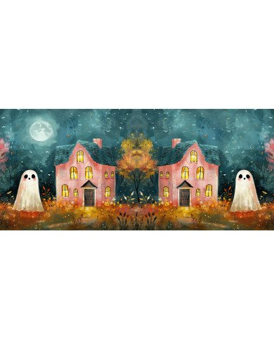 Taza Cerámica 11 oz Mansión Rosa y Fantasmas Nocturnos